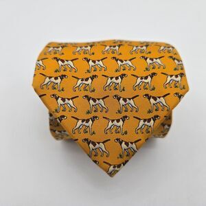 Brooks Brothers Makers Yellow Silk Tie 3.75x62 – Pointer Dog Print - Made in USA